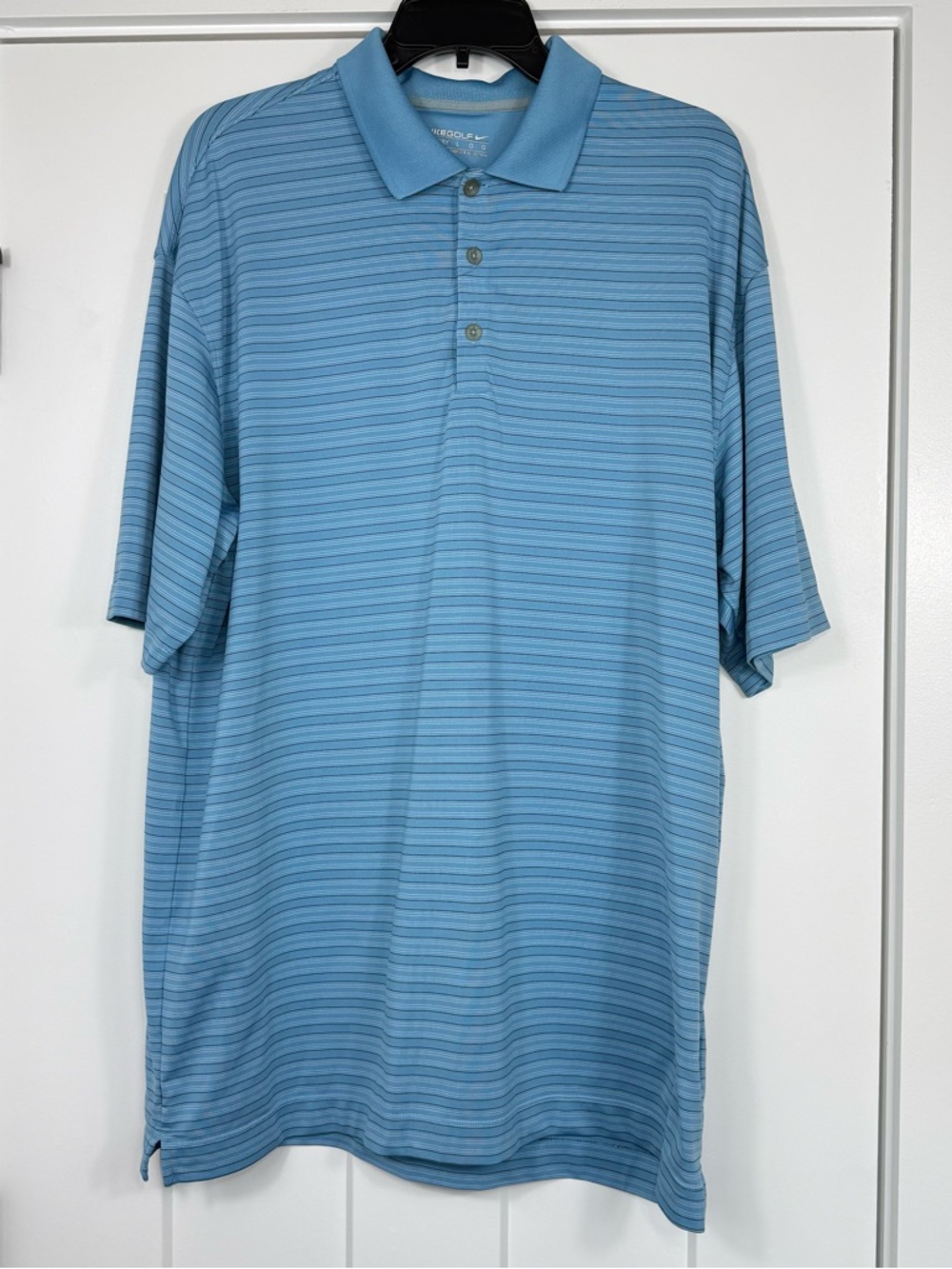 Nike Golf Dri-Fit Light Blue White Striped Short Sleeve Polo Men’s Size Large
